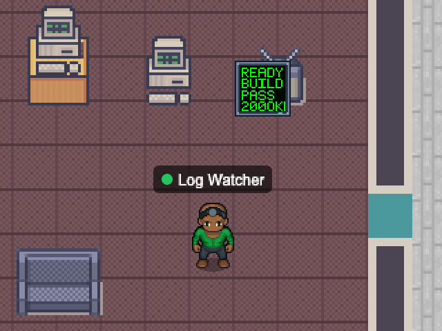 Log Watcher in an example Nocville office: A log terminal with the latest lines.